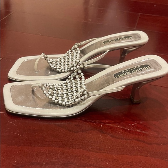 Vintage Bruno Magli White Beaded Sandal Heels